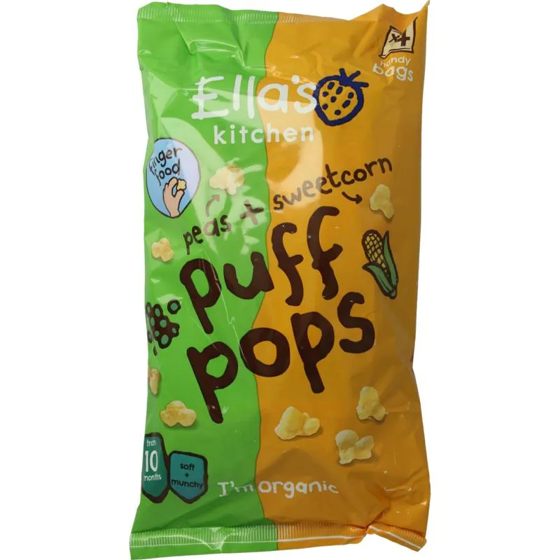 Ella's Kitchen Puff Pops Peas & Sweetcorn 10+ Maanden Bio (36 gr)