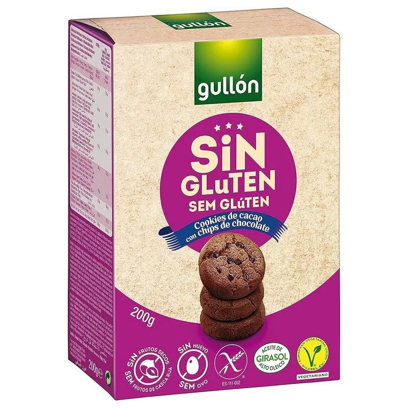 Gullon Chocolate Cookies Chocolate Chip Glutenvrij (200 gr)