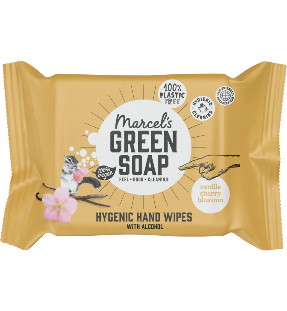 Marcel's Green Soap Hand wipes vanilla & cherry blossom bio (15 stuks)