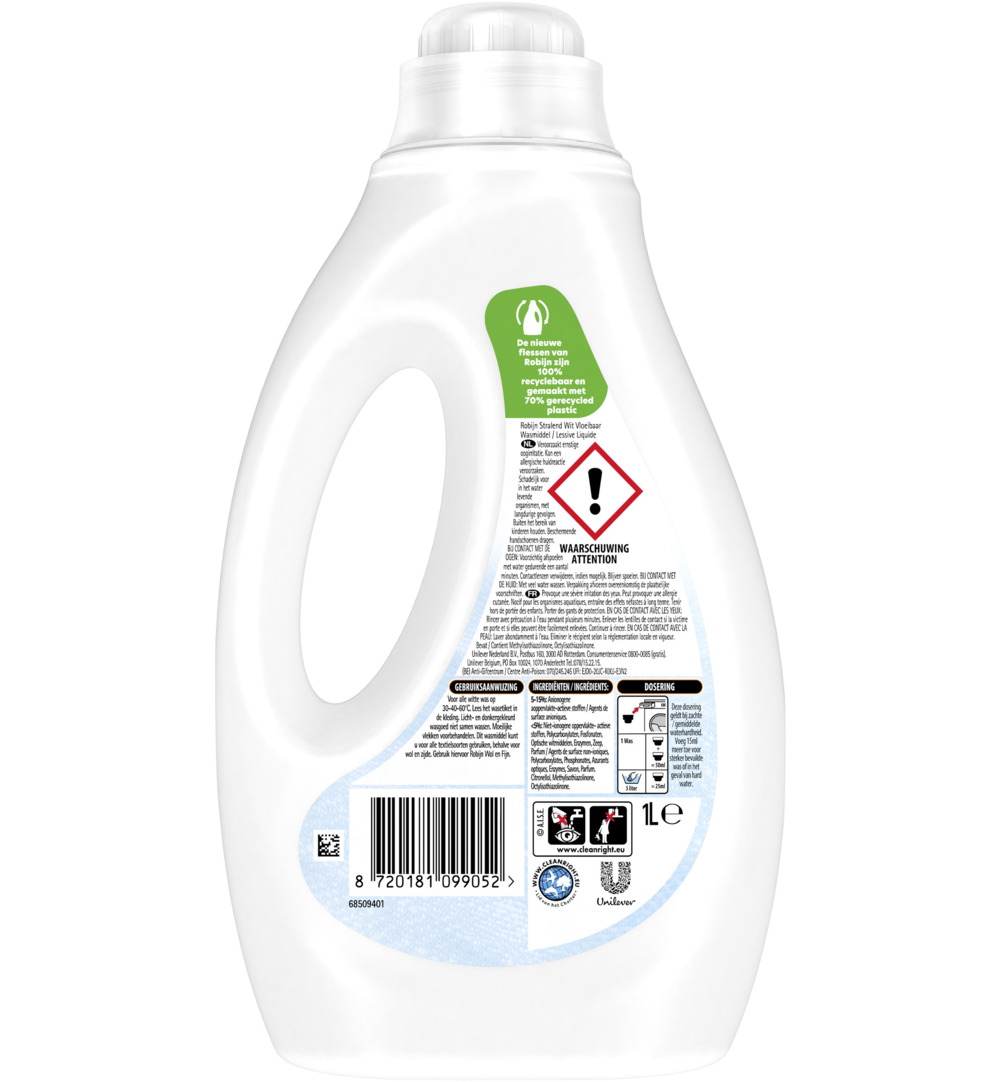 Robijn Wasmiddel vloeibaar wit (1000 ml)