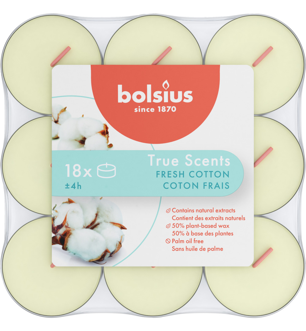 Bolsius True Scents Geurtheelichten 4 Uur Fresh Cotton (9 stuks)