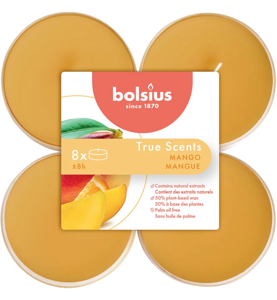 Bolsius True Scents maxilichten clear cup 8u Mango (1 stuk)