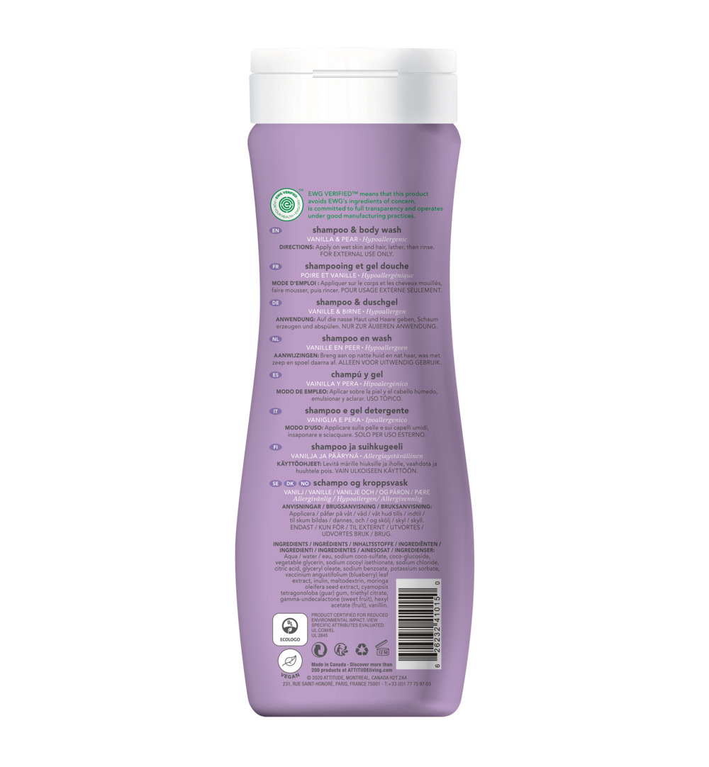 Attitude Little Leaves 2-in-1 shampoo vanille & peer (473 ml)