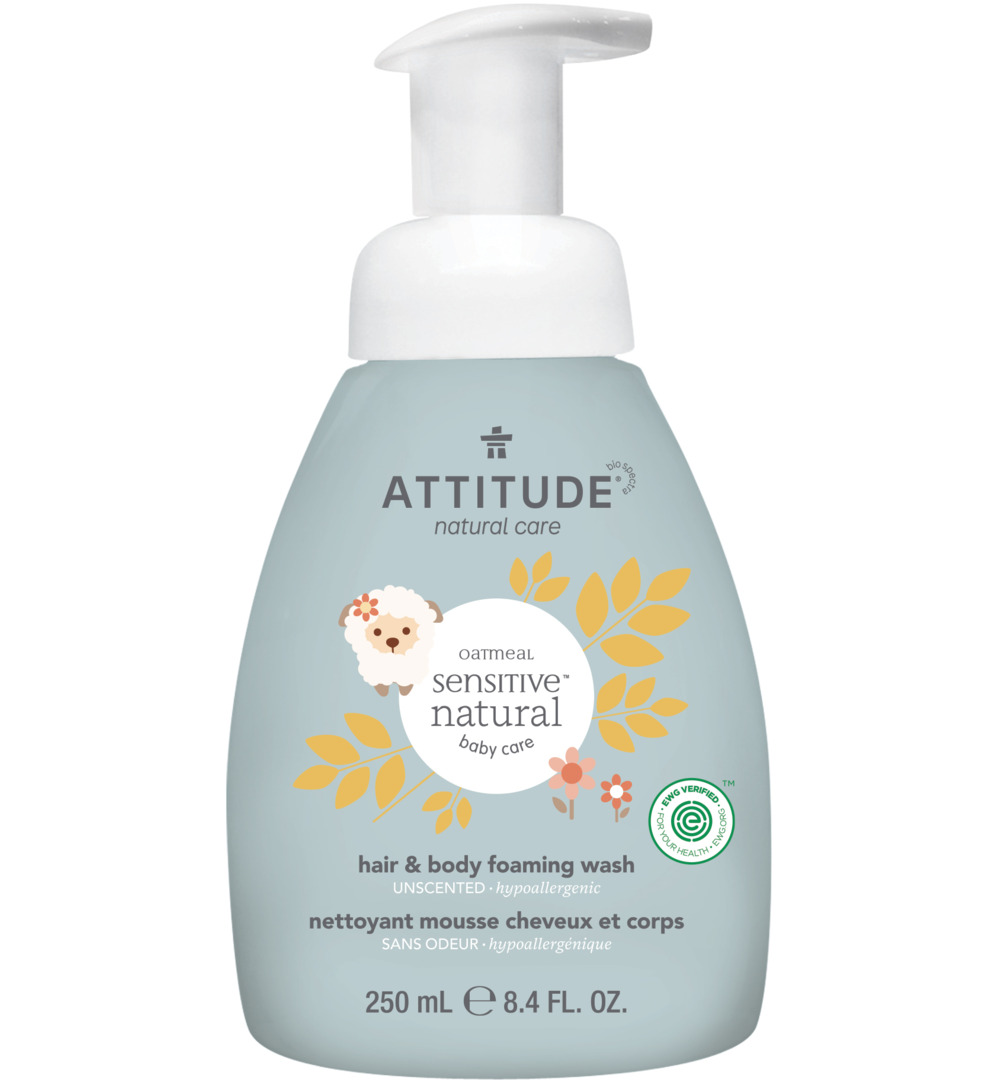Attitude Sensitive Skin Baby Schuimende baby haar & body wash (250 ml)