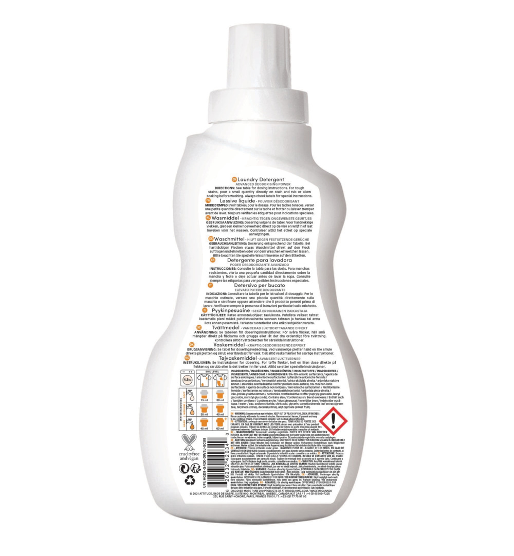 Attitude Nature+ Vloeibaar Wasmiddel 35 Beurten Citrus Zest (1050 ml)