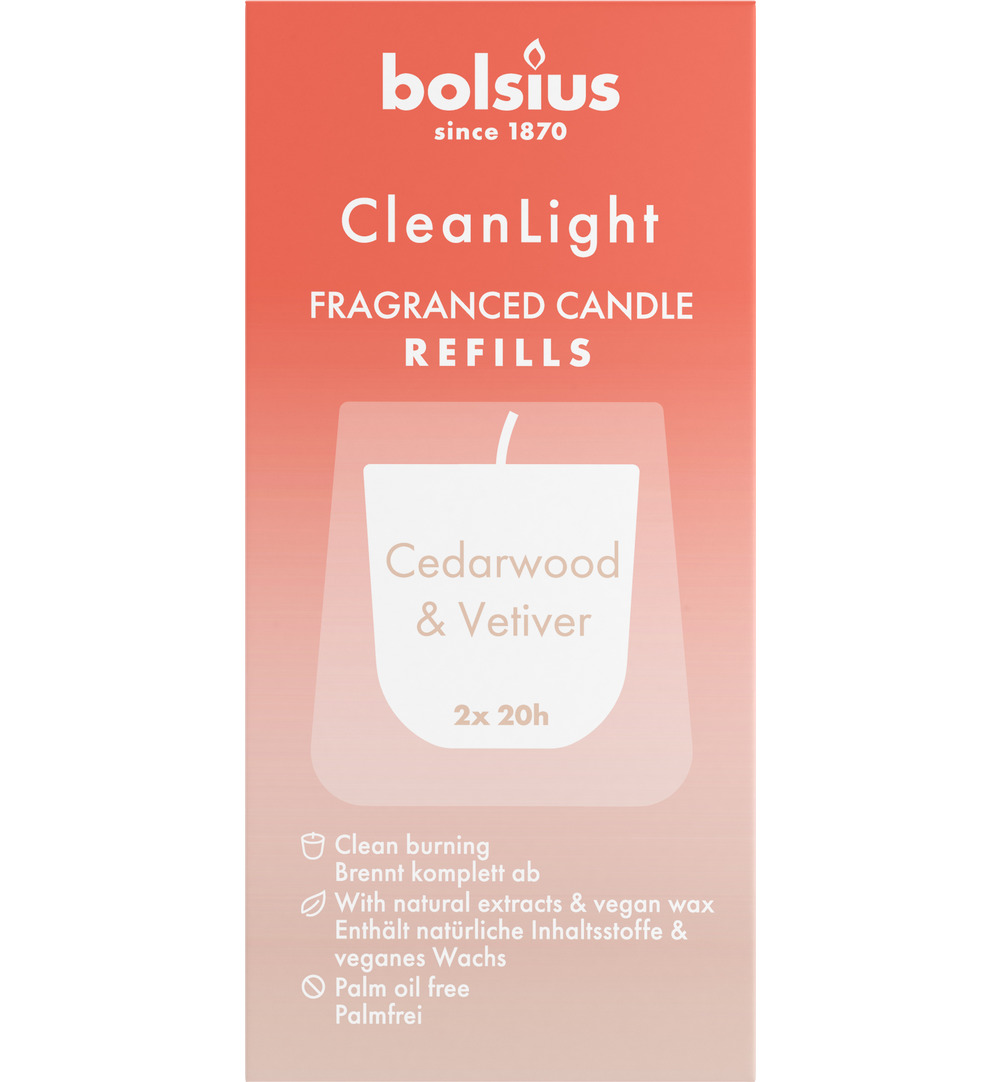 Bolsius Clean Light navulling Cedarwood / Vertiver (2 stuks)