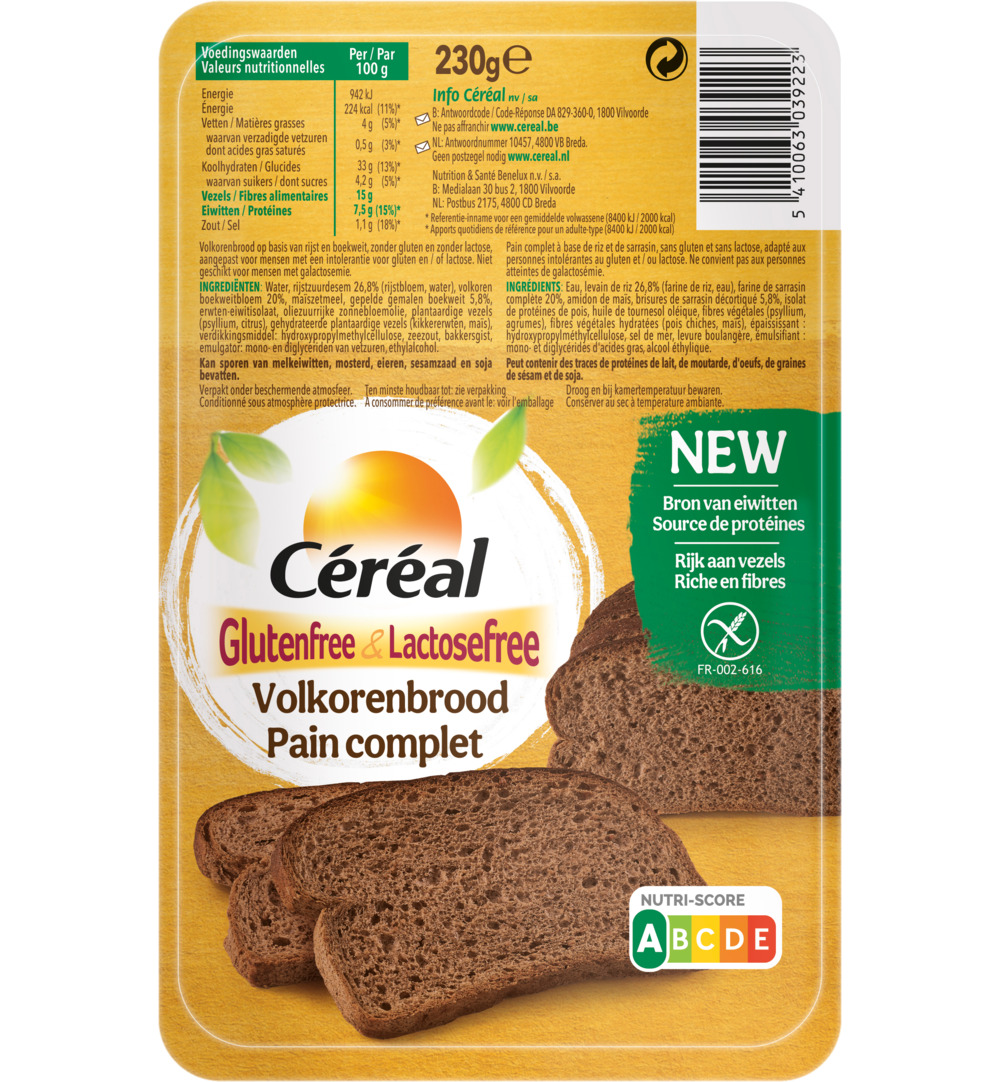 Céréal Volkorenbrood - Gluten- & Lactosefree (230 gr)