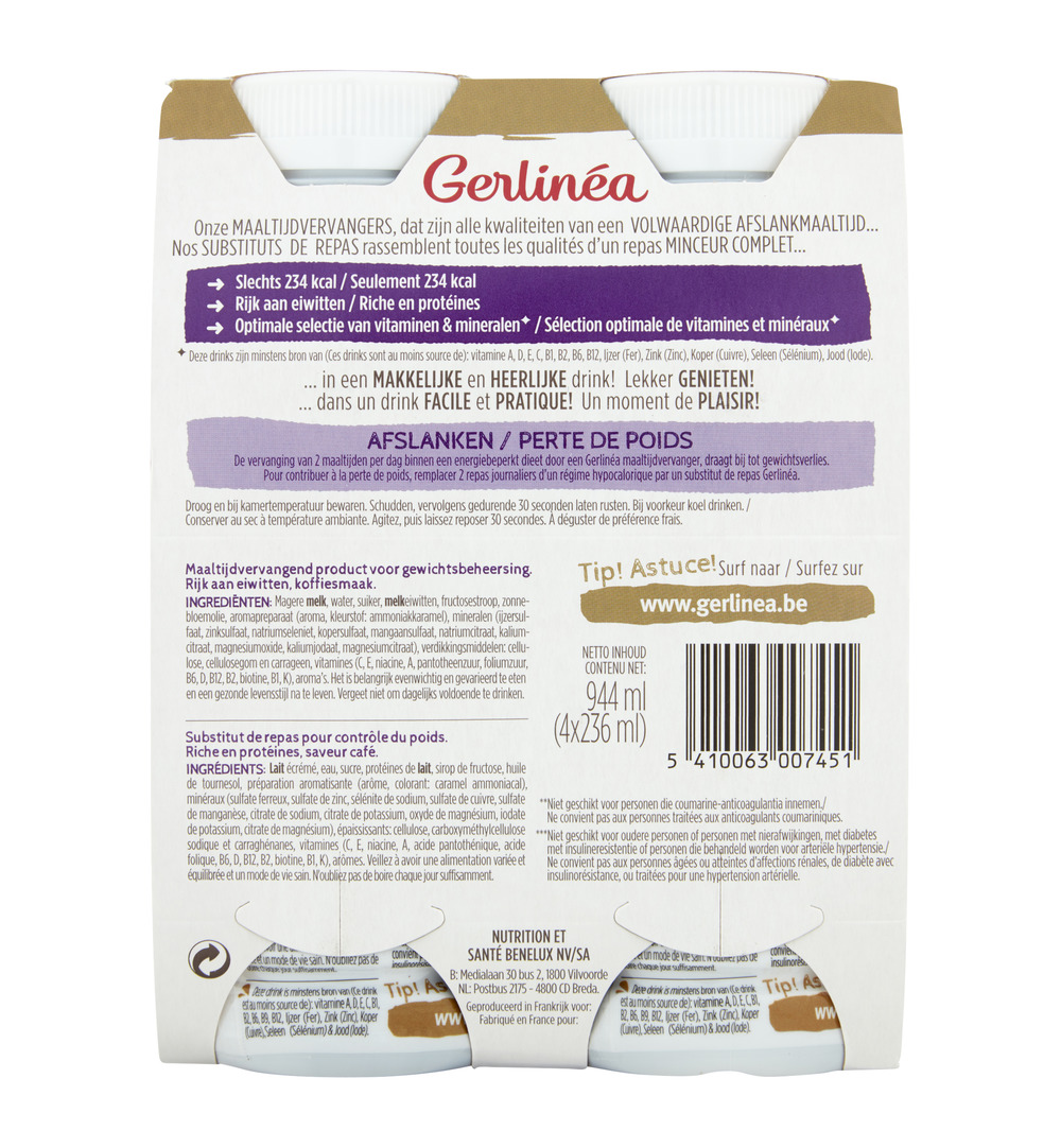 Gerlinéa Afslank Drinkmaaltijd Koffie smaak 4-pack (4 x 236 ml)