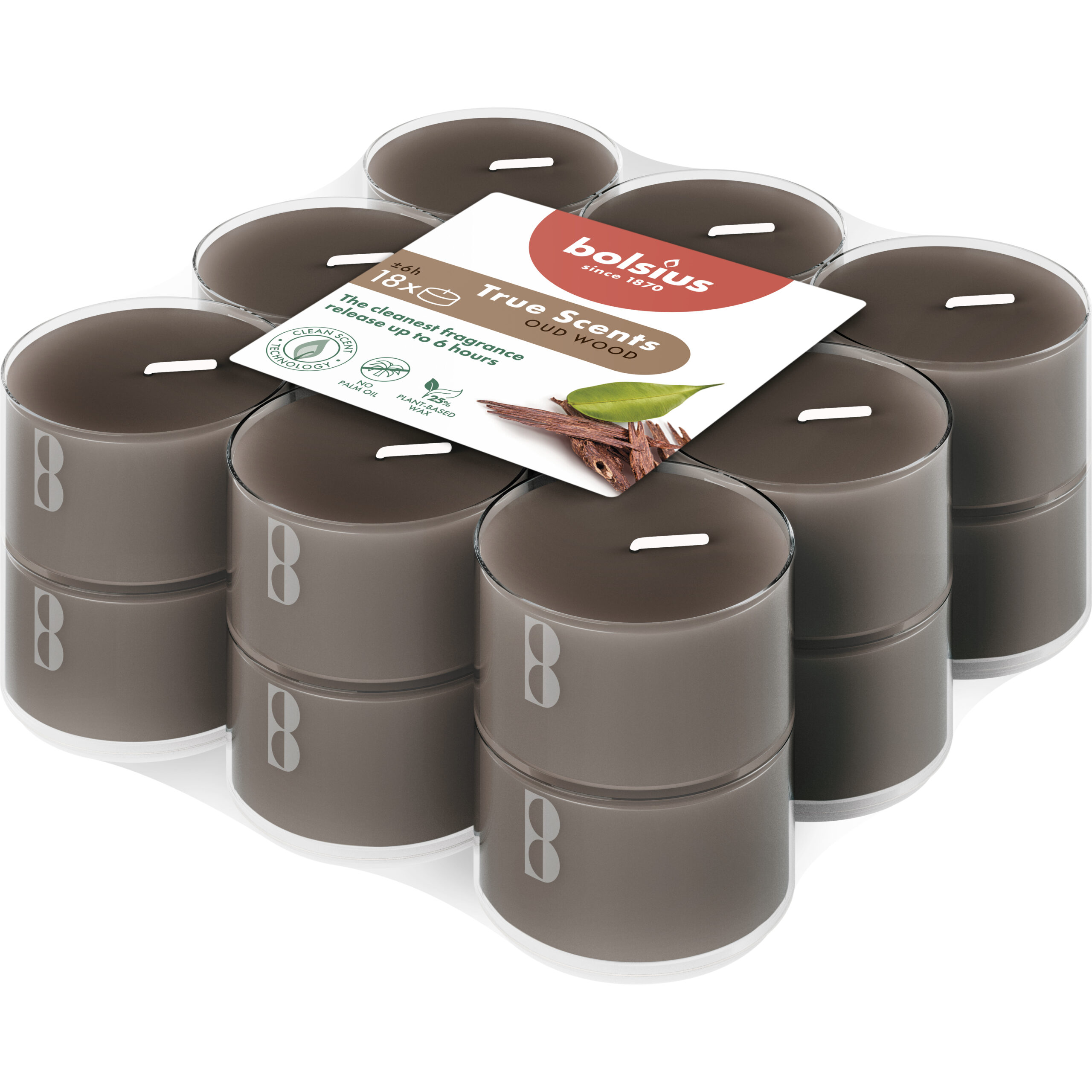 Bolsius Geurtheelichten Clear Cup 6U True Scents Oud Wood (1 stuk)