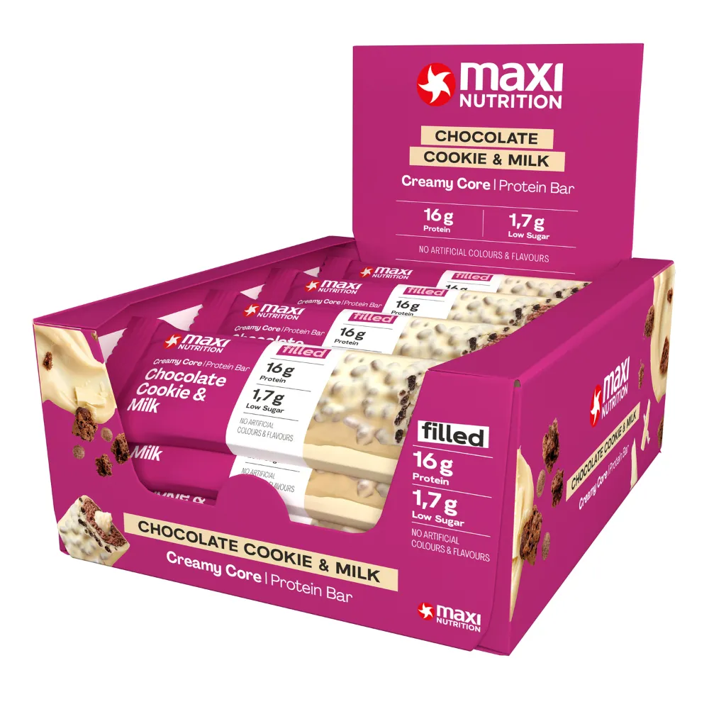 12x Maxi Nutrition Creamy Core Protein Bar Chocolate Cookie & Milk (45 gr)